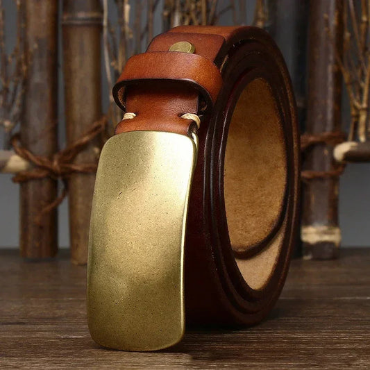 Forged Brass Buckle Leather Belt