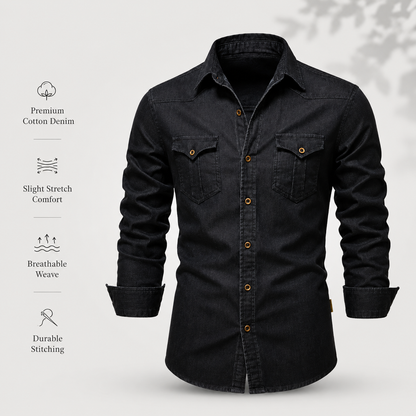 AdaptiveFit Cotton Denim Shirt: Tailored For Men