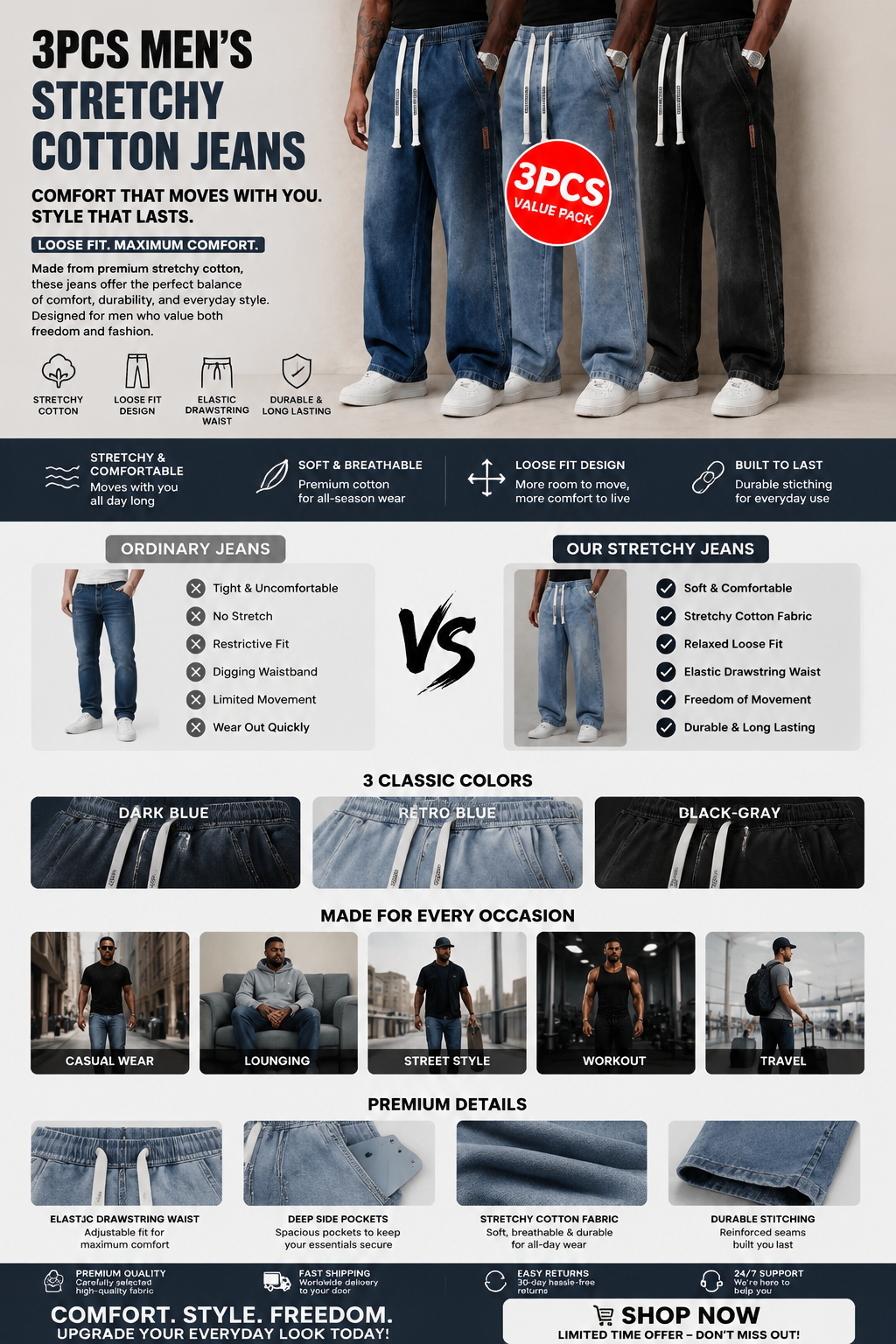 MEN'S STRETCHY COTTON JEANS